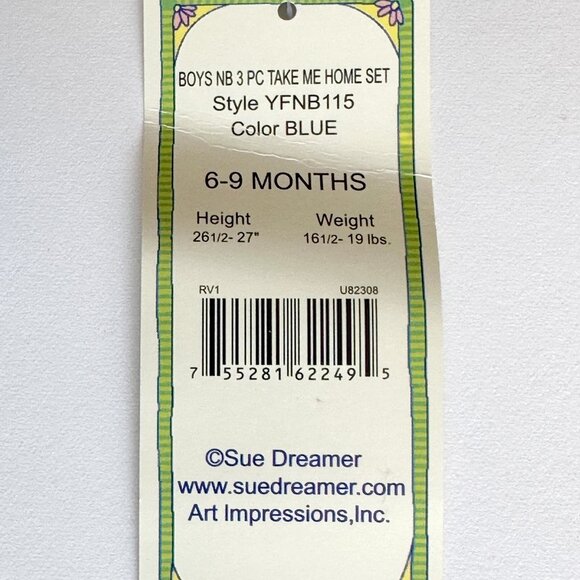 NWT Baby Boy 3pc Blue Outfit Set 6-9 Mo, Long Sleeve Top, Pants, Hat 100% Cotton - Picture 5 of 7